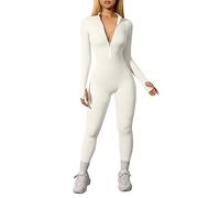 OQQ Mono Deportivo para Mujer con Cremallera en la Parte Delantera Mono Completo para Ejercicio Yoga y Ocio Beige