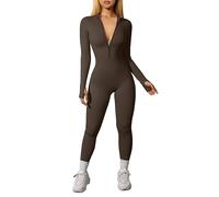 OQQ Mono Deportivo para Mujer con Cremallera en la Parte Delantera Mono Completo para Ejercicio Yoga y Ocio Marrón