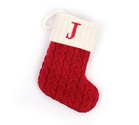 OQSM 26 Letter Super Soft Plush Christmas Stockings,Red Knitting Christmas Stockings Personalized Family Christmas Stocking with Letter for Fireplace Christmas Tree Party Decorations (J)