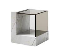 oR3sB4jE Mesa de Centro Mesa Auxiliar de mármol Natural con Tablero Vidrio Templado, Mesa Cuadrada 2 Niveles Estante Almacenamiento Estante de Almacenamiento