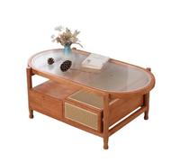 oR3sB4jE Mesa de Centro Mesa de Centro Madera Maciza for Salas Estar pequeñas, Acabado en Cerezo, Mesa Ovalada Minimalista Moderna for el hogar Estante de Almacenamiento