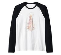 Oración católica Floral Rosa Virgen María Camiseta Manga Raglan