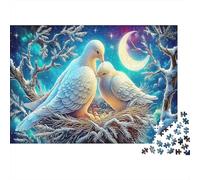 Oración y Paz Rompecabezas de Papel Resistente Dos Palomas en Rama con la Luna, Actividad educativa para la Familia 52x38cm/1000 Piezas