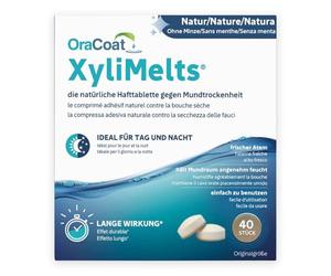 OraCoat XyliMelts - 40 Pastillas Adhesivas para la Boca Seca y Protección Dental - Xilitol Natural - Alivio Nocturno contra la Xerostomía y el Mal Aliento - 40 Uds, Natural