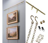 Oracra Colgar Cuadros Kit de Alambre para Colgar Cuadros de Latón Antiguo con Soporte, Exhibidor de Arte en Galería Dorado para Museo, Colgadores de Pared para Cuadros(240cm/94.5in/7.8ft)