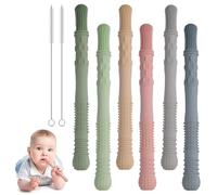 ORAGKE Mordedor Bebe Tubo de Silicona sin BPA, 6PCS Tubos Mordedor Bebe Refrigerante, Mordedores Bebes 3-18 meses, Aptos para Congelar y Lavavajillas, Tubo de Dentición con 2 Cepillos de Limpieza