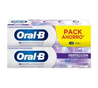 Oral-B 3D White Advanced Luxe Perfection Dentífrico Blanqueador, 2x75 ml | Blanqueamiento Avanzado, Eliminación de Manchas, Pasta de Dientes con Flúor, Sabor a Hierbabuena Fresca