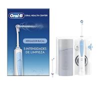 Oral-B Centro de Salud Bucal con Irrigador Dental, Blanco/Azul - 1 Cabezal Oxyjet y 1 Cabezal Water Jet, Irrigador Bucal con 5 Modos de Presión de Agua, Regalos Orginales
