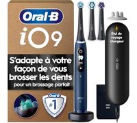 Oral-B - Cepillo de dientes eléctrico io 9 azul zafiro, 7 modos de cepillado que incluyen blancura y adaptador inteligente, pantalla interactiva, 3 cepillos oral B de repuesto, funda de viaje de carga