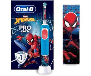 Oral-B Cepillo de dientes eléctrico Pro Kids, 1 mango con Marvel Spider-Man, 1 cabezal de cepillo de dientes, 1 funda de viaje, diseñado por Braun, para mayores de 3 años