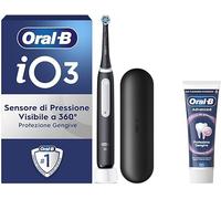 Oral-B Cepillo de dientes eléctrico recargable iO 3 negro, 1 cepillo de dientes eléctrico, 1 cabezal de repuesto, funda de viaje + pasta de dientes Oral-B Advanced protección encías, limpieza dental