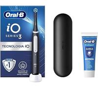 Oral-B Cepillo de dientes eléctrico recargable iO 3 negro, 1 cepillo eléctrico, 1 cabezal de repuesto, funda de viaje + pasta de dientes Oral-B PRO Expert, limpieza dental eficaz, nueva versión