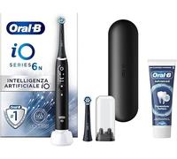 Oral-B Cepillo de dientes eléctrico recargable iO 6N negro, 1 cepillo eléctrico, 2 cabezales de repuesto, funda de viaje + 1 pasta de dientes Oral-B Advanced Prevención Tártaro, limpieza de dientes