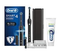 Oral-B Cepillo de dientes eléctrico recargable Smart 4 4500 CrossAction, negro, 3 modos de cepillado, 2 cabezales, funda de viaje premium + pasta de dientes Oral-B encías Purify limpieza profunda