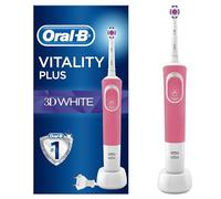 Oral-B Cepillo de dientes eléctrico Vitality Plus, 1 mango, 2 cabezales de cepillo de dientes blancos 3D, 1 modo con limpieza 2D, enchufe británico de 2 pines, rosa y azul