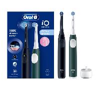 Oral-B iO Series 2 - Cepillo de dientes eléctrico, 2 unidades, 2 cabezales de cepillo, 3 modos de cepillado para el cuidado dental, tecnología magnética, diseñado por marrón, negro nocturno/verde