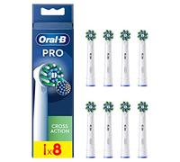 Oral-B CrossAction Cabezales de Recambio Originales, Blanco, Pack de 8 - Recambios para Cepillo de Dientes Eléctrico Oral B Pro, con Indicador de Uso, Eliminación de La Placa Bacteriana