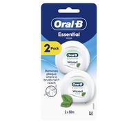 Oral-B Essential Floss - Elimina la placa - Hilo dental encerado para espacios reducidos - Resistente a la trituración - Menta - Rollo de 2 x 50 m