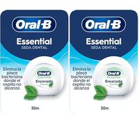 Oral-B Essential Floss Hilo Dental Encerado para Espacios Reducidos, 50 m - Seda Dental Resistente al Desgaste, Elimina La Placa, Sabor a Menta, Cinta Dental con Cera (Paquete de 2)