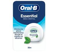 Hilo Dental Oral-B Essential Floss - Elimina la Placa - Seda Dental con Cera para Espacios Reducidos - Resistente al Desgaste - Sabor Menta [volumeloc]]m Roll