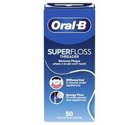 Oral-B Hilo dental Superfloss - Pack de 2 - Ideal para aparatos ortopédicos, puentes e implantes - Hilos prefabricados para una fácil aplicación - Hilo dental para zonas de difícil acceso