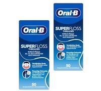 Oral-B Hilo dental Superfloss - Pack de 2 - Ideal para aparatos ortopédicos, puentes e implantes - Hilos prefabricados para una fácil aplicación - Hilo dental para zonas de difícil acceso
