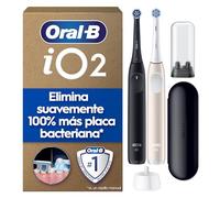 Oral-B iO 2 Cepillos de Dientes Eléctricos, Negro Y Rosa, Pack de 2, 2 Cabezales - 1 Estuche de Viaje, 1 Portarrecambios, 3 Modos de Cepillado, Sensor de Presión y Temporizador
