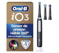 Oral-B iO 3 Cepillo de Dientes Eléctrico con 3 Cabezales, Negro - Cepillo Dental con Sensor de Presión, 3 Modos de Cepillado con Blanqueamiento Dental Y Temporizador, Diseñado por Braun