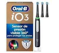 Oral-B iO 3 Cepillo de Dientes Eléctrico con 3 Cabezales, Negro | con 3 Recambios Ultimate Clean, Sensor de Presión, 3 Modos de Cepillado con Blanqueamiento Dental Y Temporizador