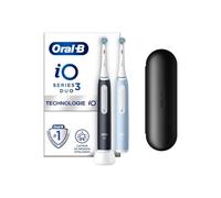 Oral-B iO 3 Lote de 2, Cepillos de Dientes Eléctricos Negro y Azul, 2 Cabezas de Cepillo, 1 Estuche de Viaje