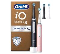 Oral-B iO 3 Pack de 2 Cepillos de Dientes Eléctricos Negro & Rosa con 4 Cabezales, 3 Modos De Cepillado Con Blanqueamiento Dental y Sensor De Presión, Diseñado por Braun