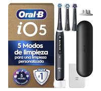 Oral-B iO 5 Cepillo de Dientes Eléctrico con 3 Cabezales y Estuche de Viaje, Negro - Cepillo Dental Recargable con Sensor de Presión, 5 Modos de Cepillado con Blanqueamiento Dental