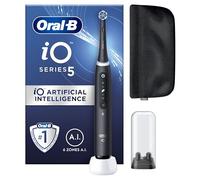 Oral-B iO 5 Cepillo De Dientes Eléctrico Negro Con 1 Cabezal, 1 Funda Magnética y 1 Soporte de Recambios, 5 Modos De Cepillado, Sensor De Presión y Temporizador, Diseñado Por Braun