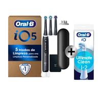 Oral-B iO 5N Cepillo de Dientes Eléctrico con Mango Recargable, 3 Cabezales y Estuche De Viaje, Diseñado por Braun - Negro , El embalaje puede variar