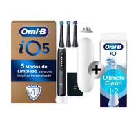 Oral-B iO 5 Pack de Cepillo Eléctrico Negro con 3 cabezales y estuche de viaje blanco