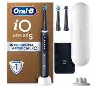 Oral-B iO 5 Pack de Cepillo Eléctrico Negro con 3 cabezales y estuche de viaje blanco