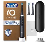 Oral-B iO 5 Cepillo de Dientes Eléctrico con 3 Cabezales y Estuche de Viaje, Negro - Cepillo Dental Recargable con Sensor de Presión, 5 Modos de Cepillado con Blanqueamiento Dental