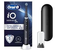 Oral-B iO 5N Cepillo de Dientes Eléctrico Negro Con Mango Recargable, 1 Cabezal y Estuche De Viaje, 5 Modos De Cepillado Con Blanqueamiento Dental, Sensor De Presión, Diseñado por Braun
