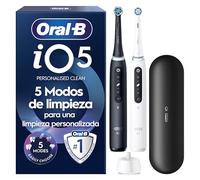 Oral-B iO 5N Pack de 2 Cepillos de Dientes Eléctricos Negro y Blanco Con Mango Recargable, 2 Cabezales y Estuche De Viaje, 5 Modos De Cepillado, Sensor De Presión, Diseñado por Braun