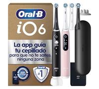 Oral-B iO 6 Cepillos de Dientes Eléctricos, Negro y Rosa, Pack de 2, 4 Cabezales - Cepillo Dental con Sensor de Presión, 5 Modos de Cepillado con Blanqueamiento Dental, Estuche de Viaje