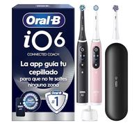 Oral-B iO 6 Cepillos de Dientes Eléctricos, Negro y Rosa, Pack de 2 | Cepillo Dental con 3 Cabezales, Estuche de Viaje, 5 Modos de Cepillado, Sensor de Presión, Temporizador y Seguimiento con App