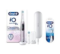 Oral-B iO 9 Cepillo de Dientes Eléctrico Rosa con Mango Recargable, Tecnología Magnética iO, 1 Cabezal de Recambio, Pantalla a Color y Estuche de Viaje + 4 Cabezales Blancos Ultimate Clean