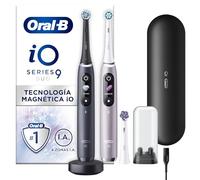 Oral-B iO 9 Pack de 2 Cepillos de Dientes Eléctricos Negro y Rosa, Con 3 Cabezales y 1 Estuche Cargador de Viaje, 7 Modos De Limpieza, Sensor De Presión, Carga Rápida, Diseñado por Braun