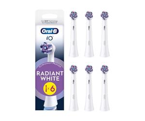 Oral-B iO Radiant White Cabezales de Recambio Originales, Blanco, Pack de 6 - Recambios para Cepillos de Dientes Eléctricos Oral B iO, Blanqueamiento Dental, Eliminación de Manchas Y Placa Bacteriana