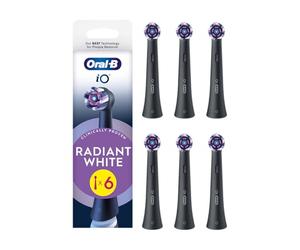 Oral-B iO Radiant White Cabezales de Recambio Originales, Negro, Pack de 6 - Recambios para Cepillos de Dientes Eléctricos Oral B iO, Blanqueamiento Dental, Eliminación de Manchas Y Placa Bacteriana