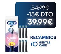 Oral-B iO Gentle Care Cabezales de Recambio Originales, Negro, Pack de 6 | Recambios para Cepillos de Dientes Eléctricos Oral B iO, Cepillado Delicado para Encías Sensibles, Filamentos Suaves