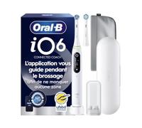 Oral-B iO Series 6 - Cepillo de dientes eléctrico, 2 cabezales, 1 estuche de viaje, 1 bolsa de almacenamiento magnética, 1 estuche para cepillos de dientes pequeño, diseñado por marrón, blanco