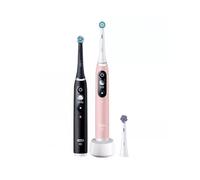 Oral-B iO Series 6 - Cepillo de dientes eléctrico, paquete doble, 3 cabezales, 5 modos de cepillado para el cuidado dental, diseñado por marrón, lava/arena rosa
