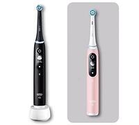 Oral-B iO Series 6 - Cepillo de dientes eléctrico, paquete doble, 3 cabezales, 5 modos de cepillado para el cuidado dental, diseñado por marrón, lava/arena rosa