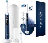 Oral-B iO Series 7 Brosse à dents électrique 2 brosses à dents 5 modos de brossage pour soins dentaires, technologie magnétique, affichage et étui de voyage, conçu par marron, bleu saphir